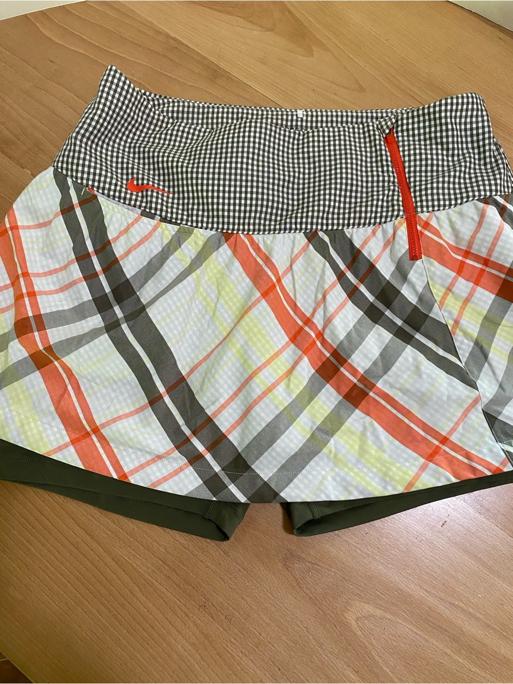 Nike Golf Dri-Fit Plaid Skirt shorts Orange Gray Green